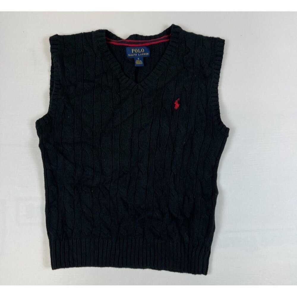 Polo Ralph Lauren Boys 5 Black Cable Knit V-Neck Sweater Vest Red Pony Logo